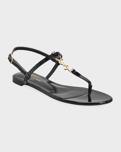 Ysl Saint Laurent Cassandra Flat Black Leather