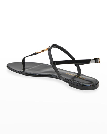 Ysl Saint Laurent Cassandra Flat Black Leather